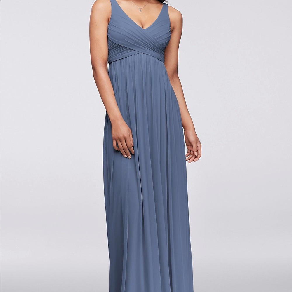 David’s bridal steel blue bridesmaid dress